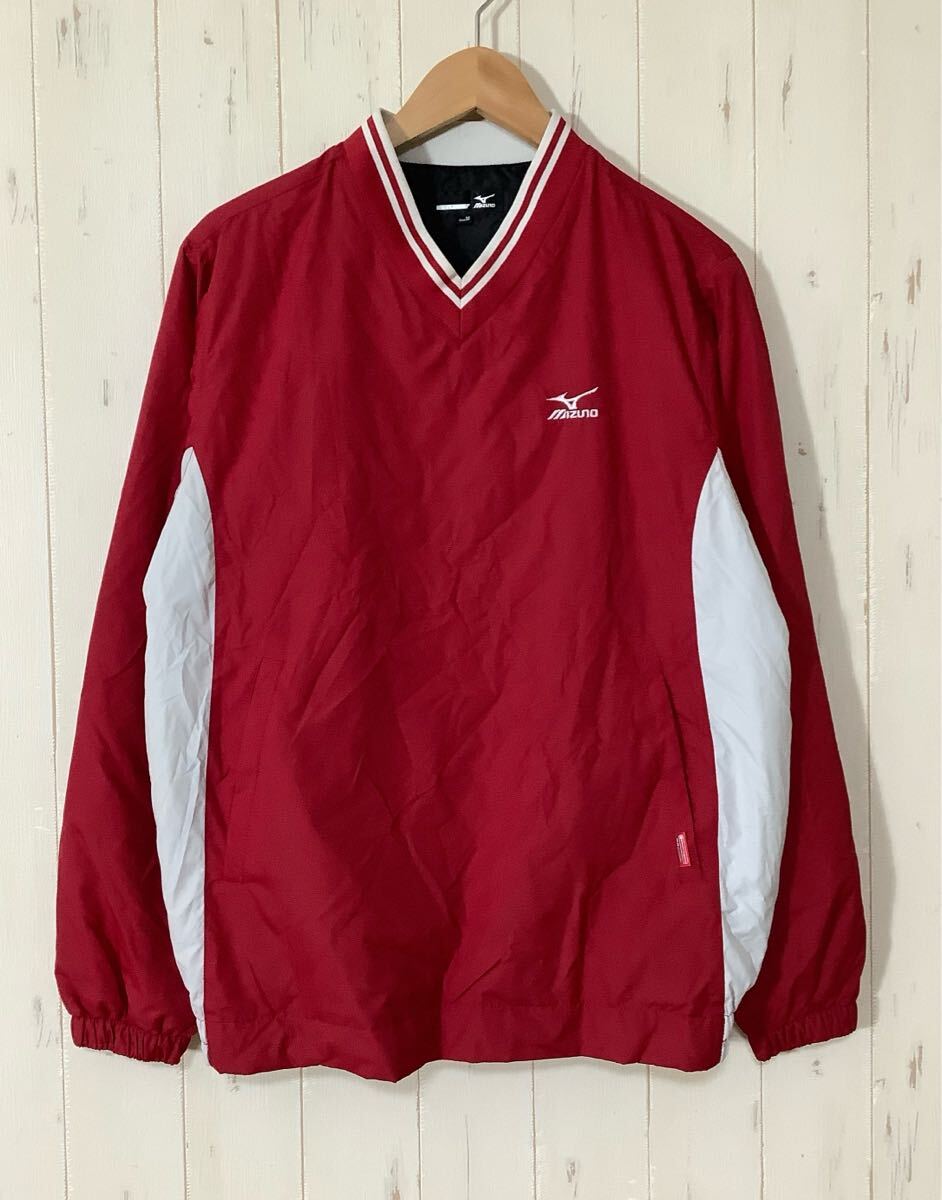 な1592 MIZUNO GOLF ミズノアウトドア 中綿 ウインドブレーカー トレーニングウェア ゴルフウェア M レッド ロゴ刺繍 Vネック拍卖
