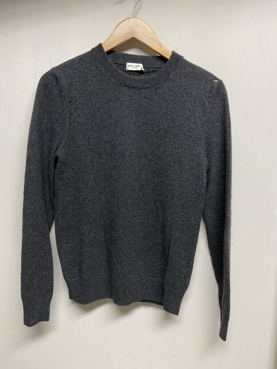 【SAINT LAURENT サンローラン】 386336 16ss 薄手ニット セーター グレー XS ウール 無地 破れあり デザイナーズ 2502oki k拍卖