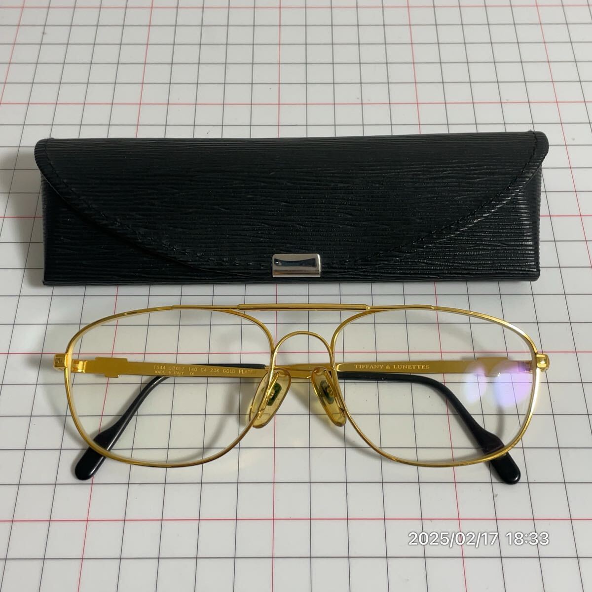 希少 TIFFANY & Co. ティファニー 金張 23GP フルリム ウェリントン サイドTロゴ メガネ 眼鏡 ケース付き拍卖