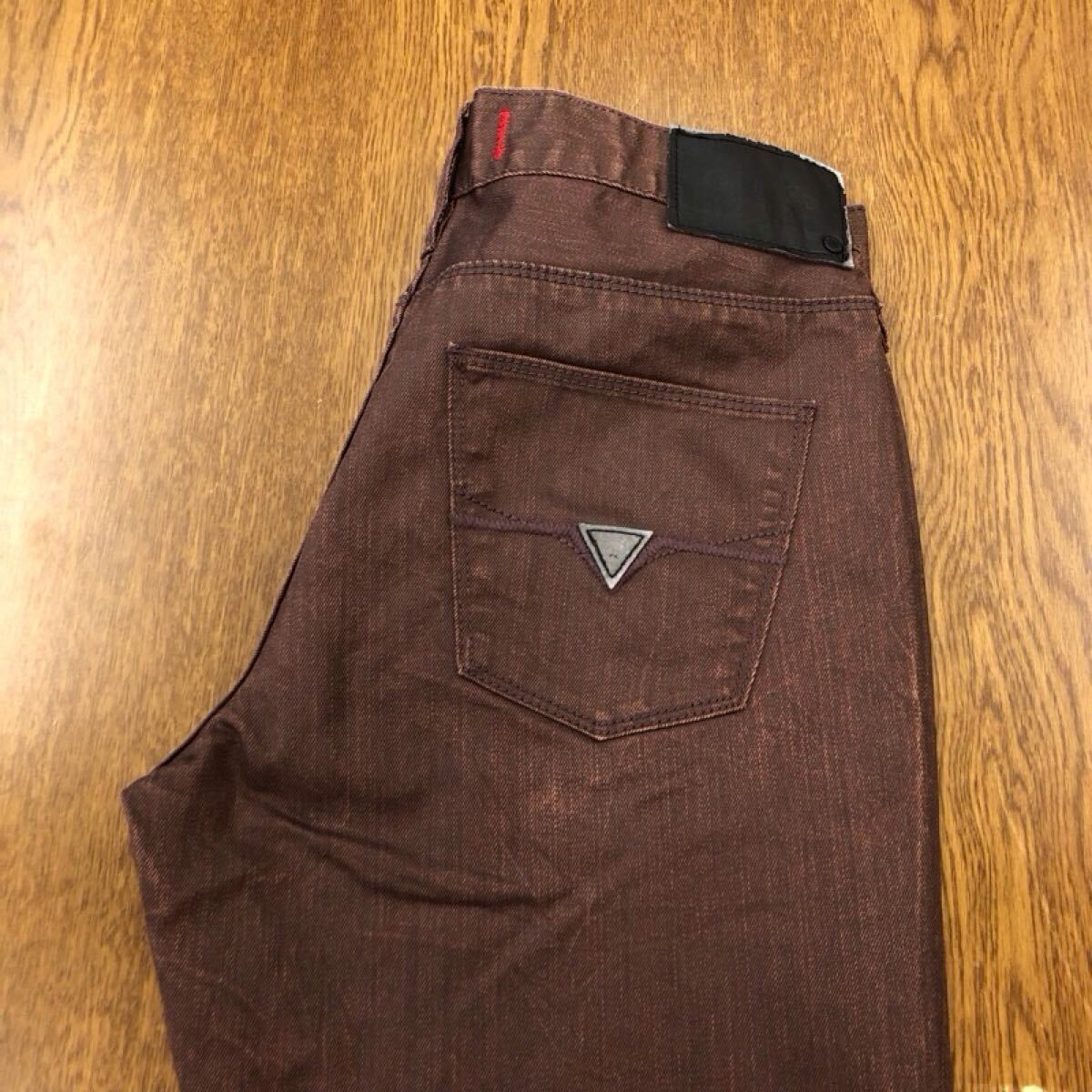 【GB235】GUESS W30 L30 カラーパンツ レッドブラウン ストレッチ生地 メンズブランド古着 ゲス 送料無料拍卖