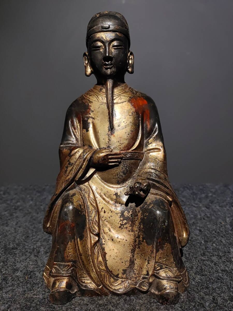 【超珍館蔵】銅製 泥金 天官仏 置物 古賞物 古美術品 稀少珍蔵品拍卖