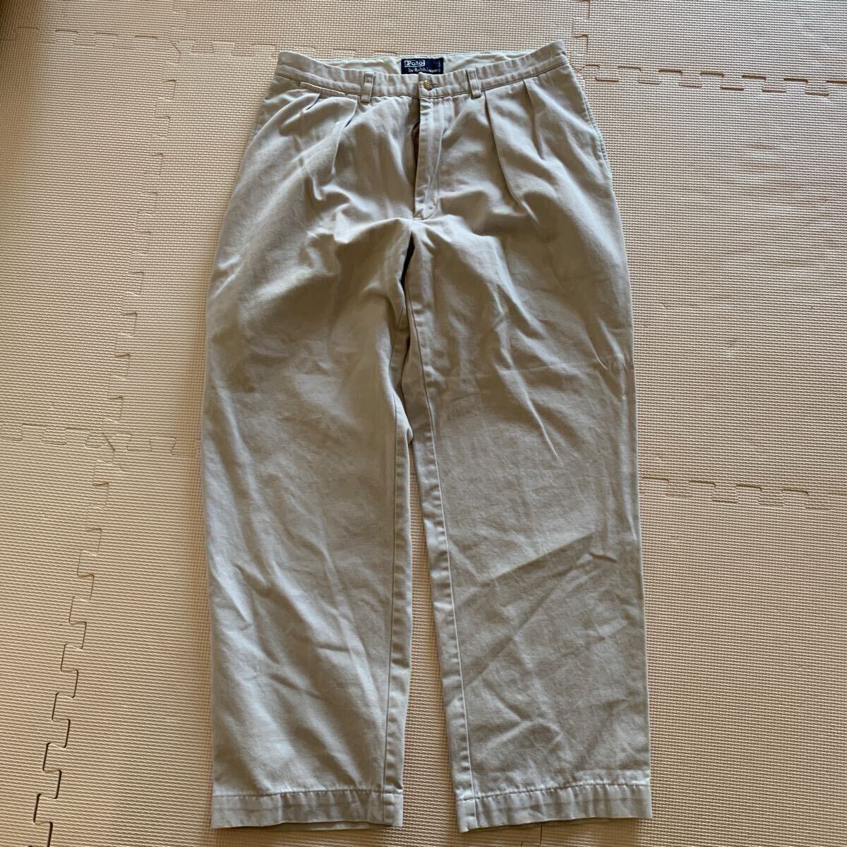 90s 00s【Polo Ralph Lauren】ポロラルフローレン ツータックチノ w34 ベージュ チノパン スラックス アクティ21 マカオ製拍卖