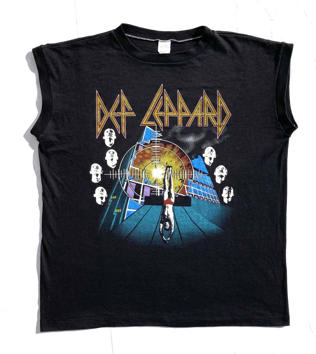 美品 80s USA製 ビンテージ Def Leppard ノースリーブ Tシャツ 黒 L ROCK BRIGADE 両面プリント デフレパード ロック バンド バンT拍卖
