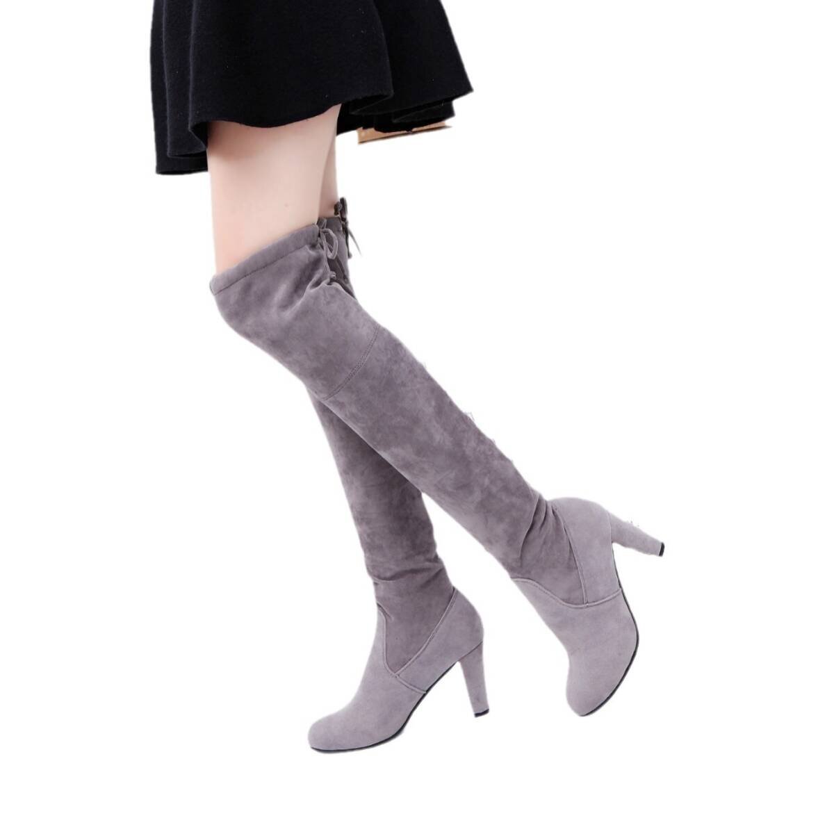 OHJ975★ロングブーツ レディースニーハイブーツロング丈太ヒール ジョッキーブーツ 歩きやすい疲れにくいきれいめ 美脚 通学22cm~26.5cm拍卖