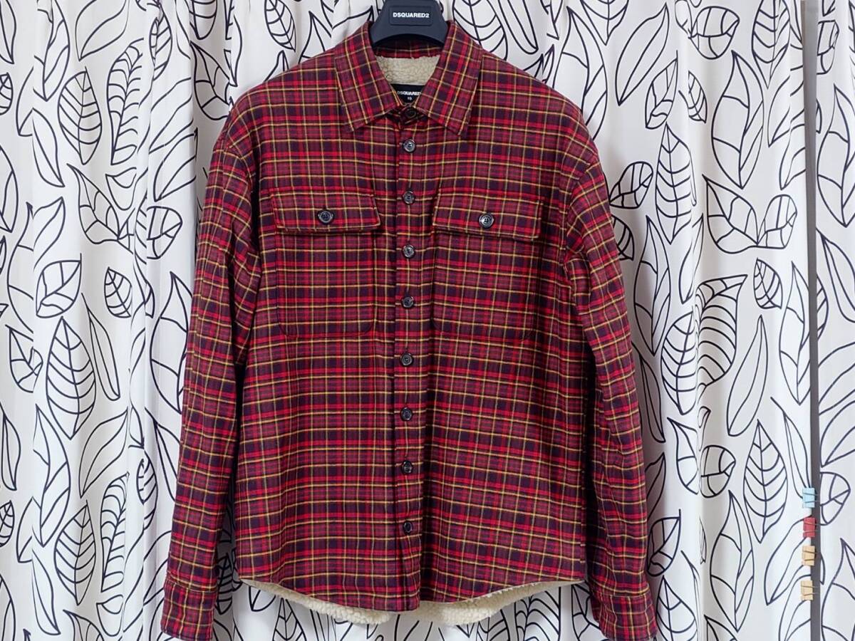★国内正規品 ディースクエアード ネルチェックシャツ ボア/中綿 (M) サイズ表記XS 茶/赤/黄色 超美品★拍卖