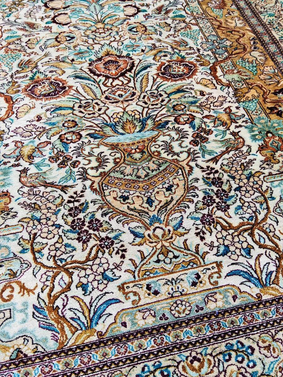 J162 ペルシャ絨毯 シルク 手織り 107×151cm 81万ノット トルコ絨毯、ヘレケ好きな方へ ヴィンテージ オールド拍卖