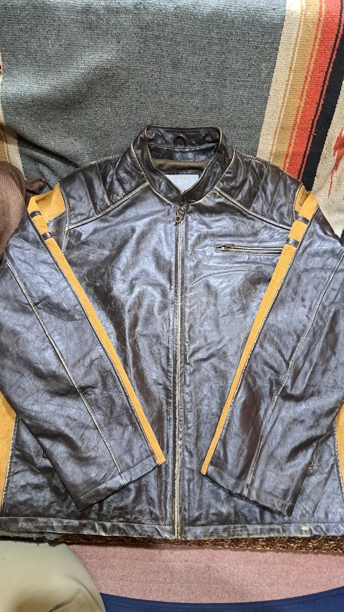 Wilson Leather ウィルソンレザー シングルライダース 表記XL(説明欄実寸あり)ビッグサイズ 古着 ヴィンテージ フェード 風合い 配色お洒落拍卖