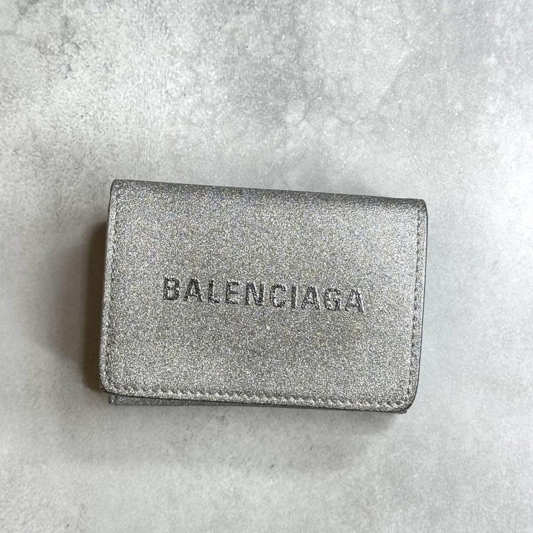 BALENCIAGA バレンシアガ / グリッターエブリデイミニウォレット 三つ折り財布 ミニ財布 シルバー グリッター ラメ EVERYDAY 551921拍卖