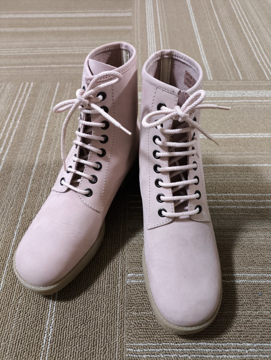 サイズ:38(24cm) 未使用品 フランス製 agnes b.(アニエスベー)ブーツ ピンク ヌバックレザー 本革 クレープソール拍卖