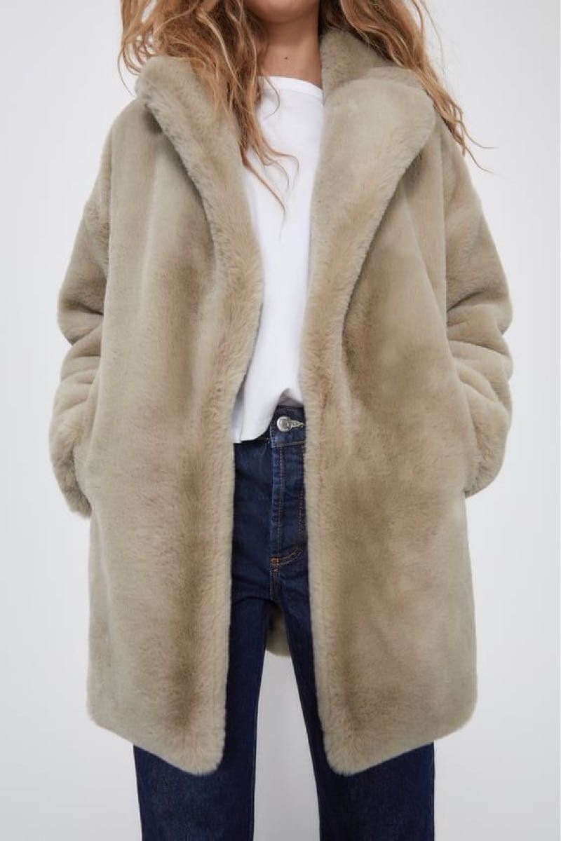 ザラ ZARA フェイクファーコート エコファー ファーコート XS アイヴォリーカラー レディース ボア拍卖
