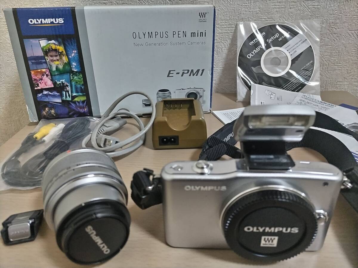 オリンパス PEN Mini E-PM1 ミラーレス一眼 デジタルカメラ・箱・充電器・純正フラッシュ等丸ごとセット★拍卖