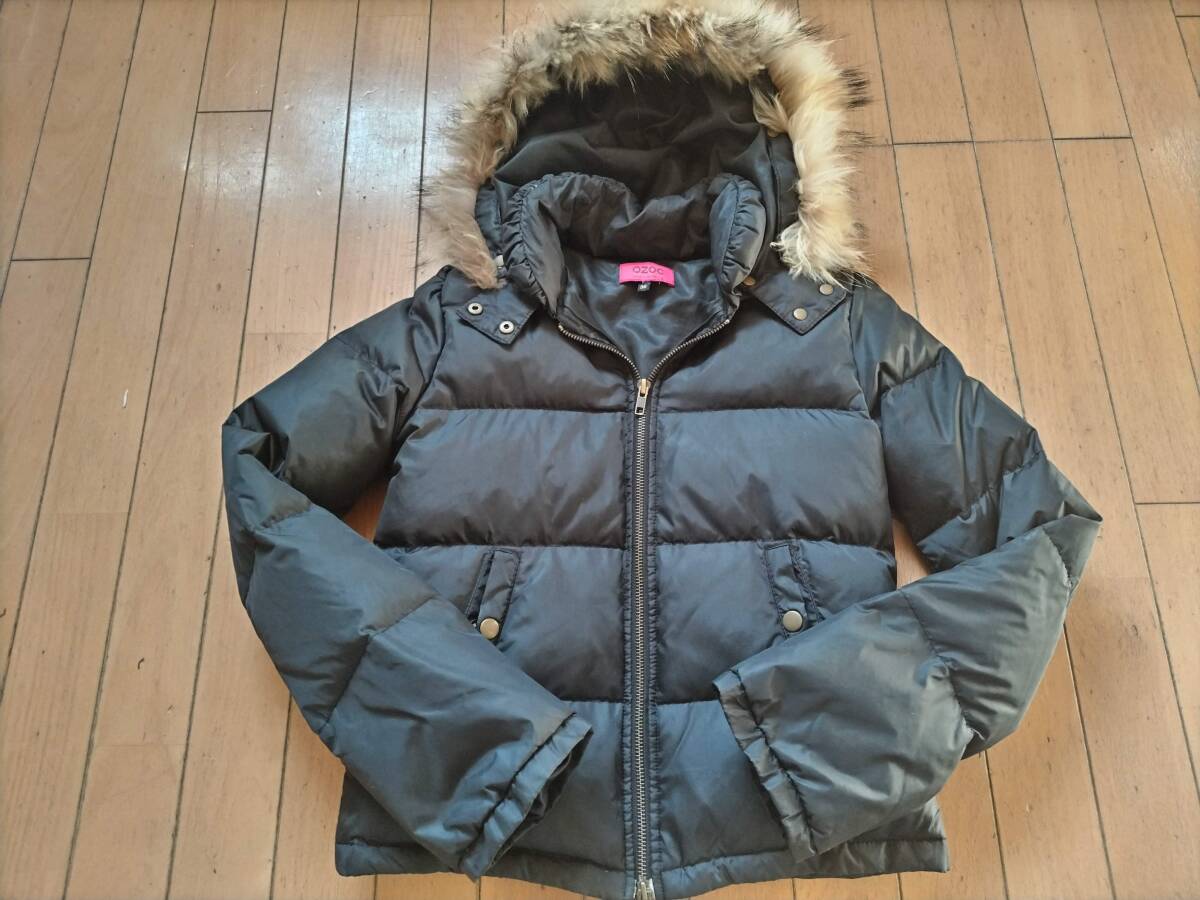 可愛い★OZOC ダウンジャケット★ファー(毛皮・ラクーン)付き 黒★サイズS(36記載)拍卖