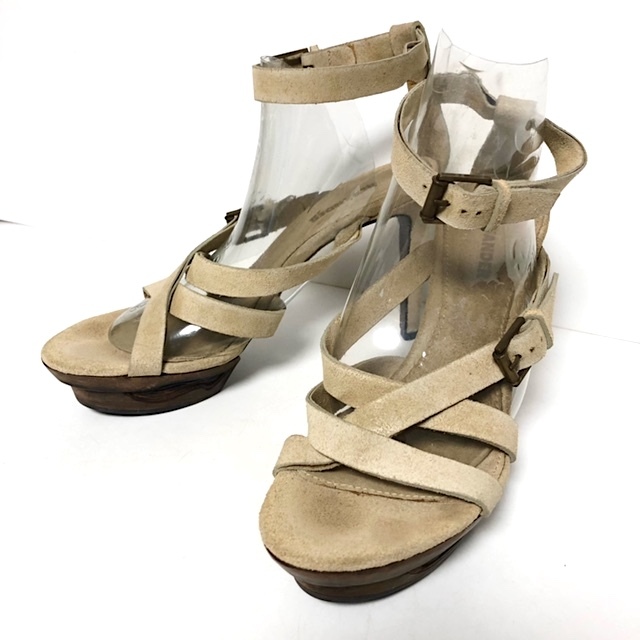 ☆二点落札で送料無料! 2A42 ジルサンダー JIL SANDER サンダル ストラップ ハイヒール スエード 37(23-23.5cm)ベージュ レディース拍卖
