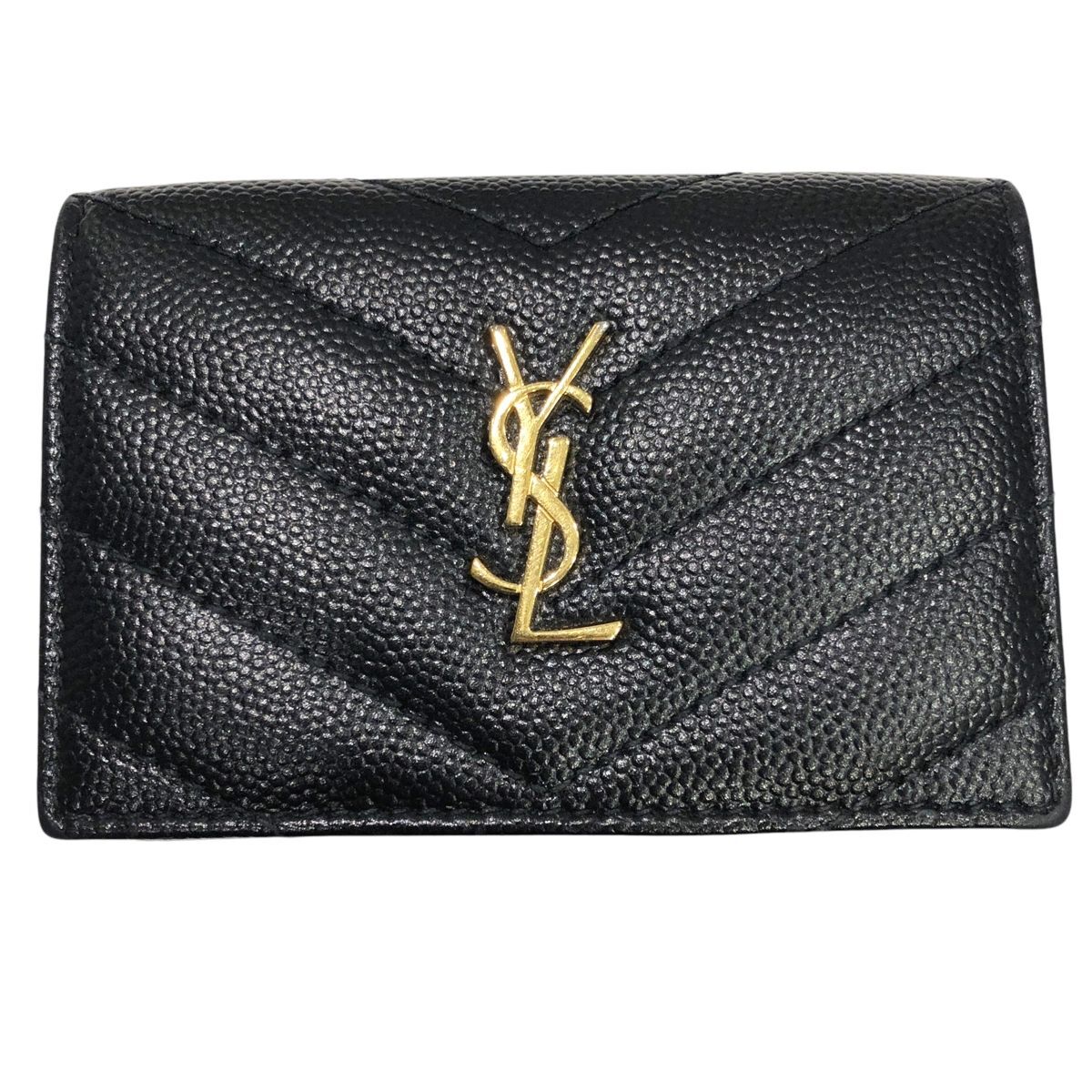【中古】 Saint Laurent サンローラン モノグラム オリガミ タイニーウォレット 3つ折り財布 キャビアスキン 25004591 SA拍卖
