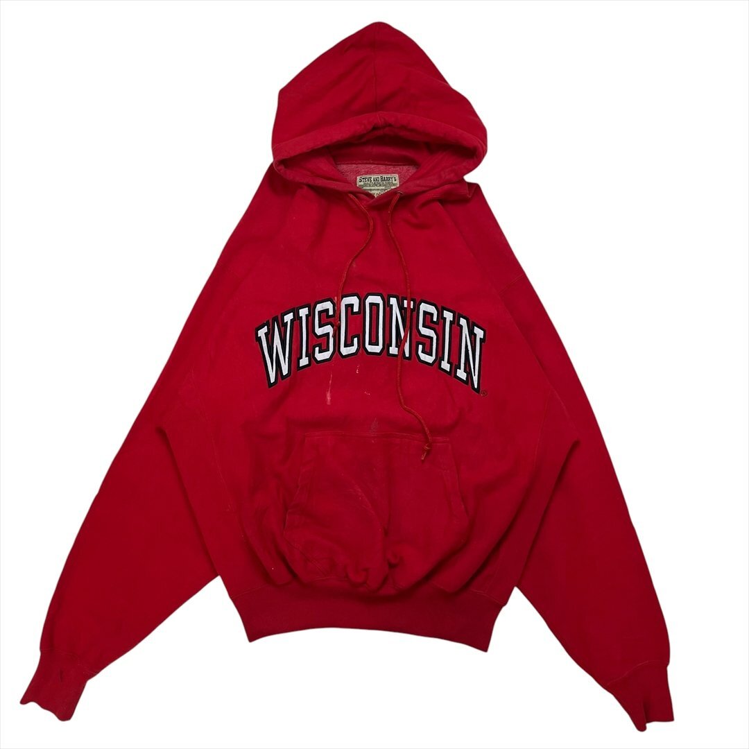 STEVE AND BARRYS WISCONSIN カレッジ 裏起毛 スウェット パーカー レッド 古着 メンズ XL スエット プルオーバー ヴィンテージ ビンテージ拍卖