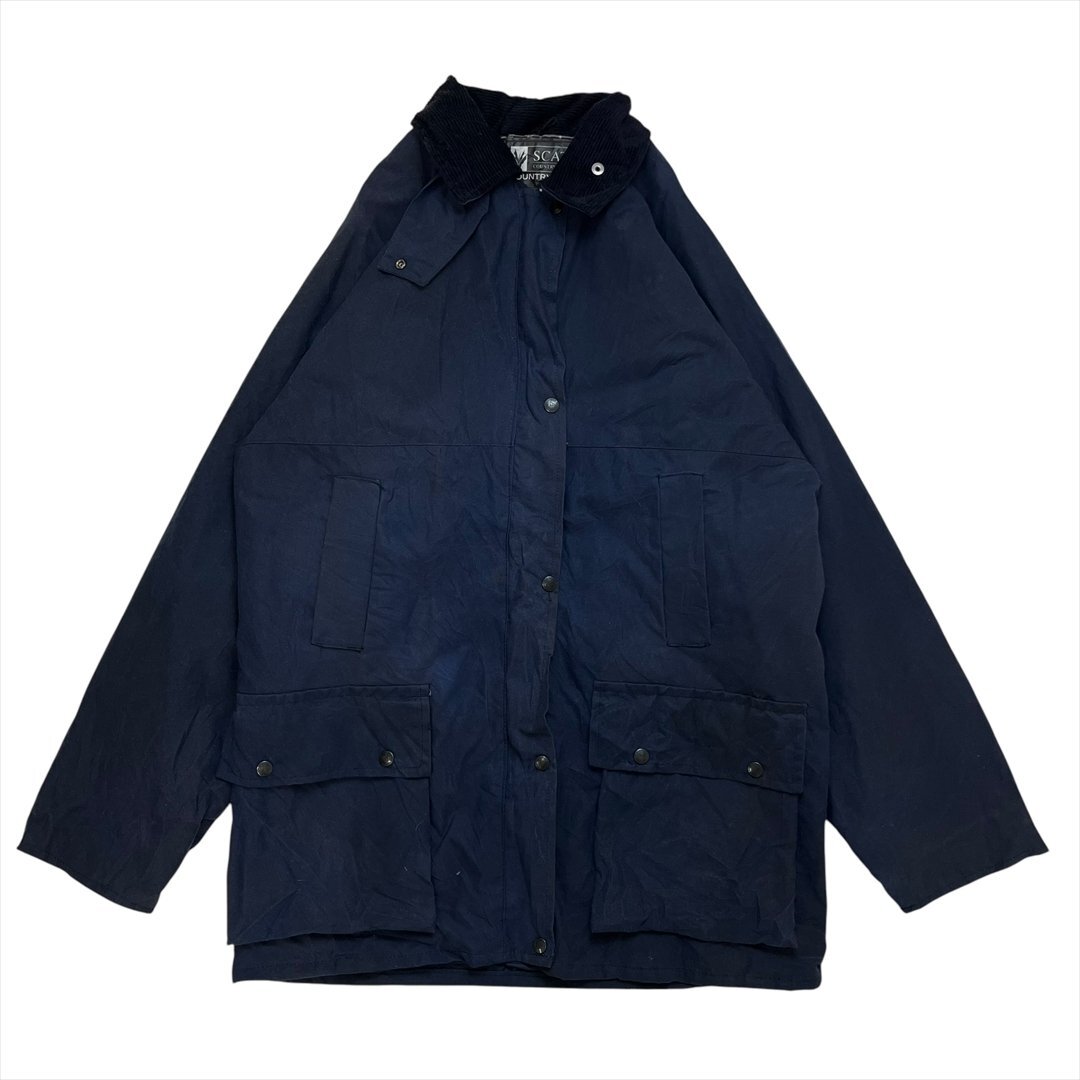 SCATS オイルド ジャケット ネイビー 古着 メンズ FREE サイズ18 イギリス製 ワックスコットン 襟 コーデュロイ ヴィンテージ ビンテージ拍卖