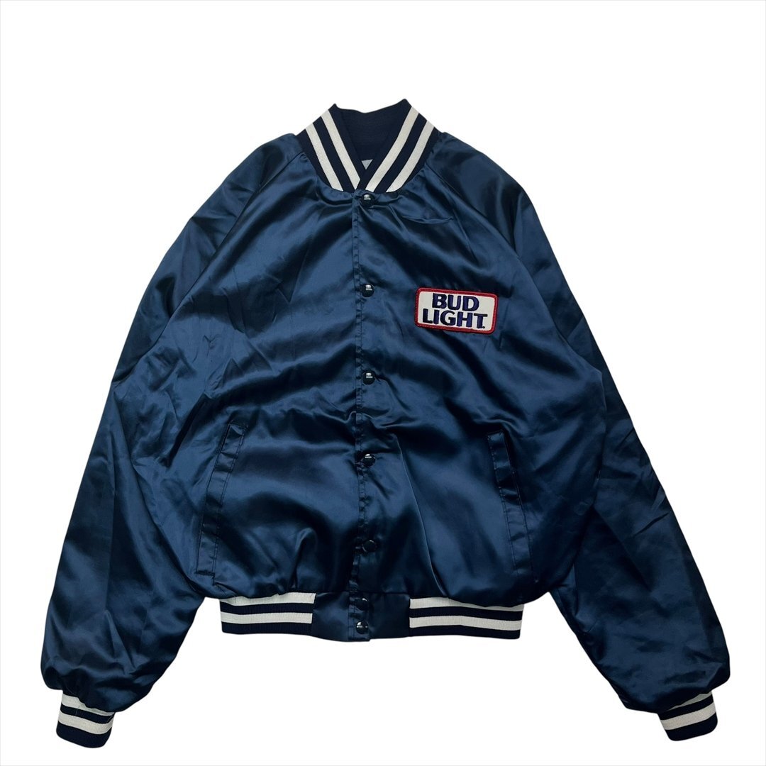 Budweiser バドワイザー BUD LIGHT ロゴ スタジアム ジャンパー ブルゾン ネイビー 古着 メンズ L スタジャン USA製 Vintage ヴィンテージ拍卖