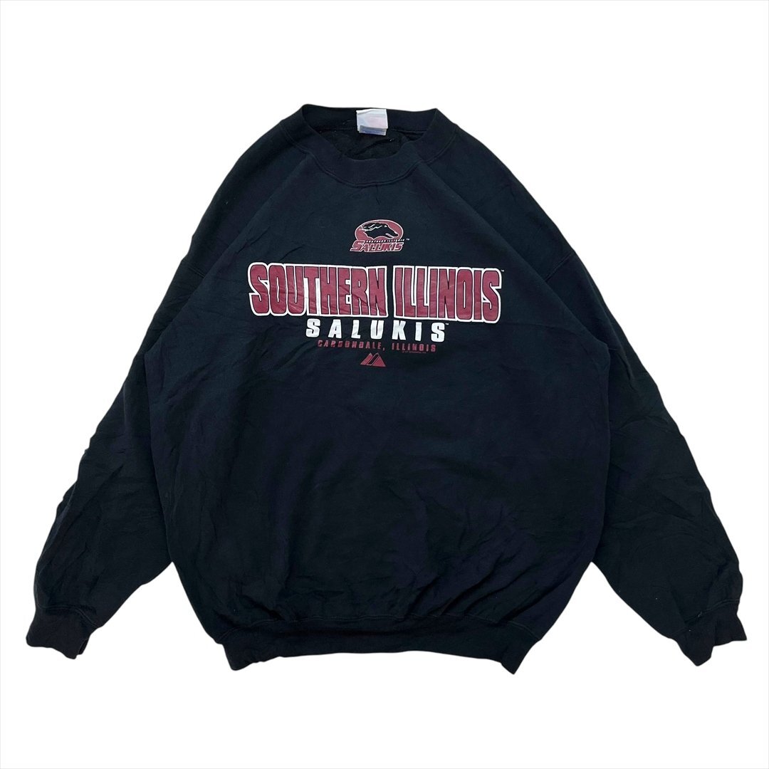 00s Vintage Majestic SOUTHERN ILLINOIS SALUKIS 裏起毛 カレッジ スウェット トレーナー ブラック 古着 メンズ L バスケ ヴィンテージ拍卖