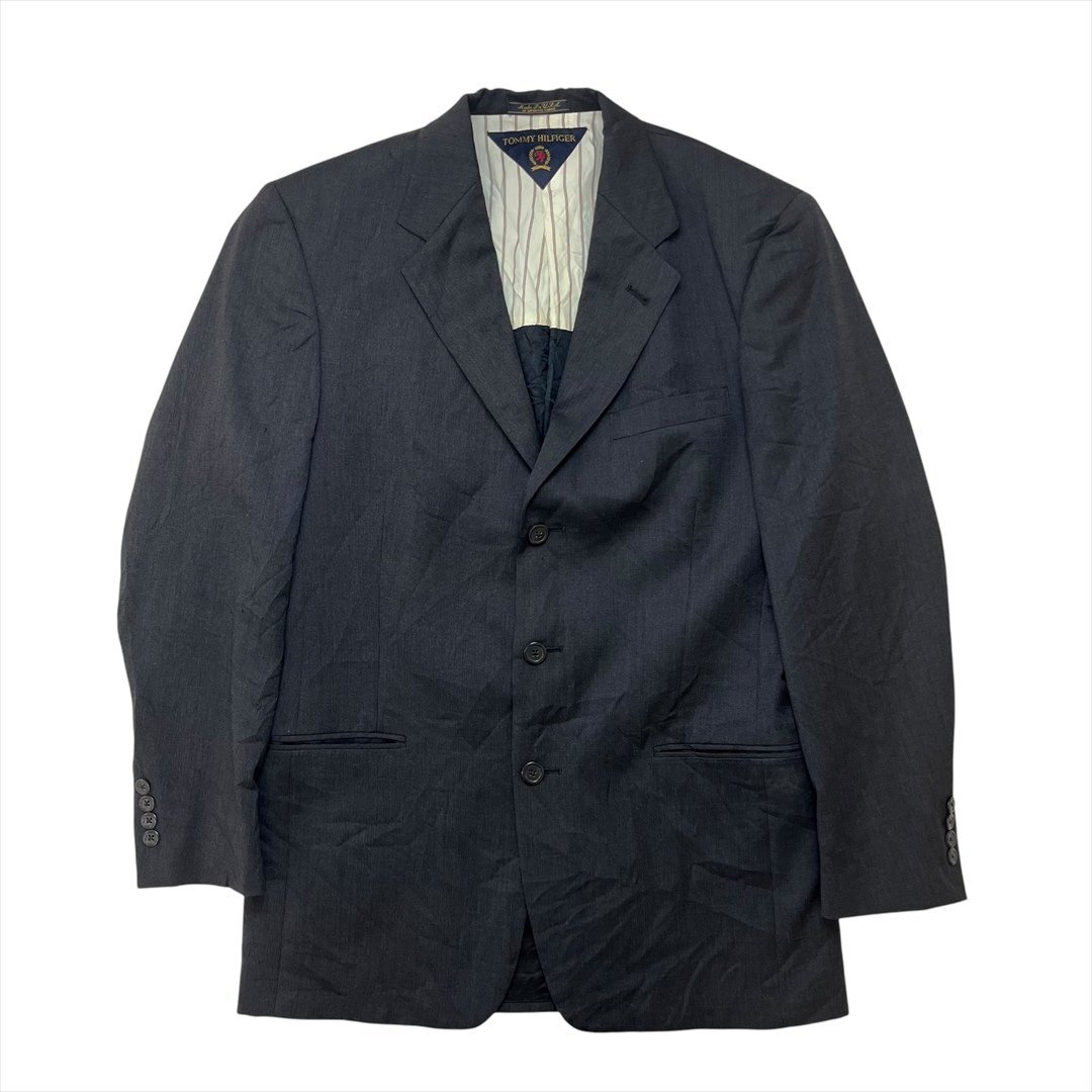 トミーヒルフィガー ウール テーラード ジャケット グレー TOMMY HILFIGER 古着 メンズ FREE サイズ38 USA製 3つボタン ヴィンテージ拍卖