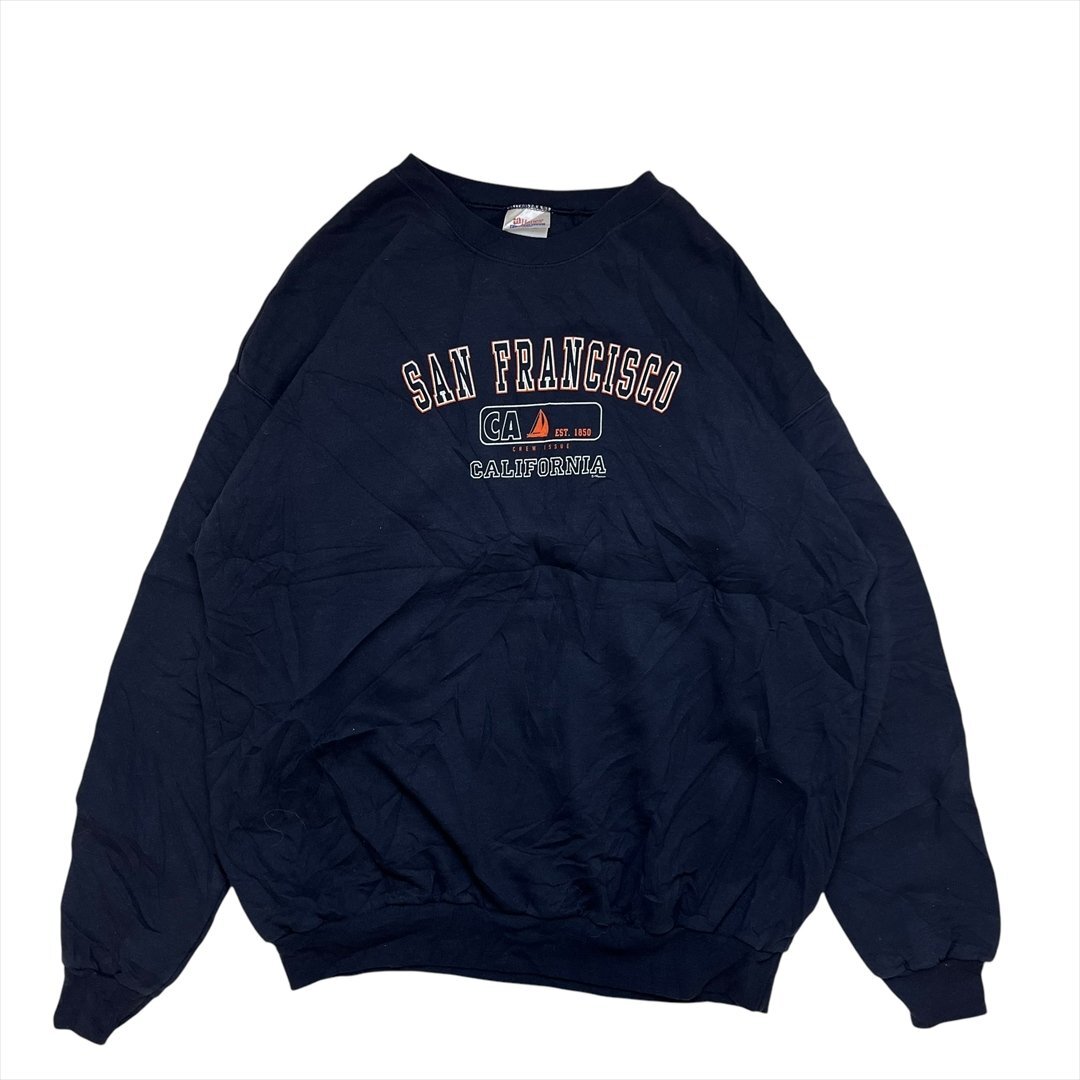 90s~00s vintage Hanes ヘインズ San Francisco カレッジ ロゴ スウェット トレーナー ネイビー 古着 メンズ XL スエット ヴィンテージ拍卖