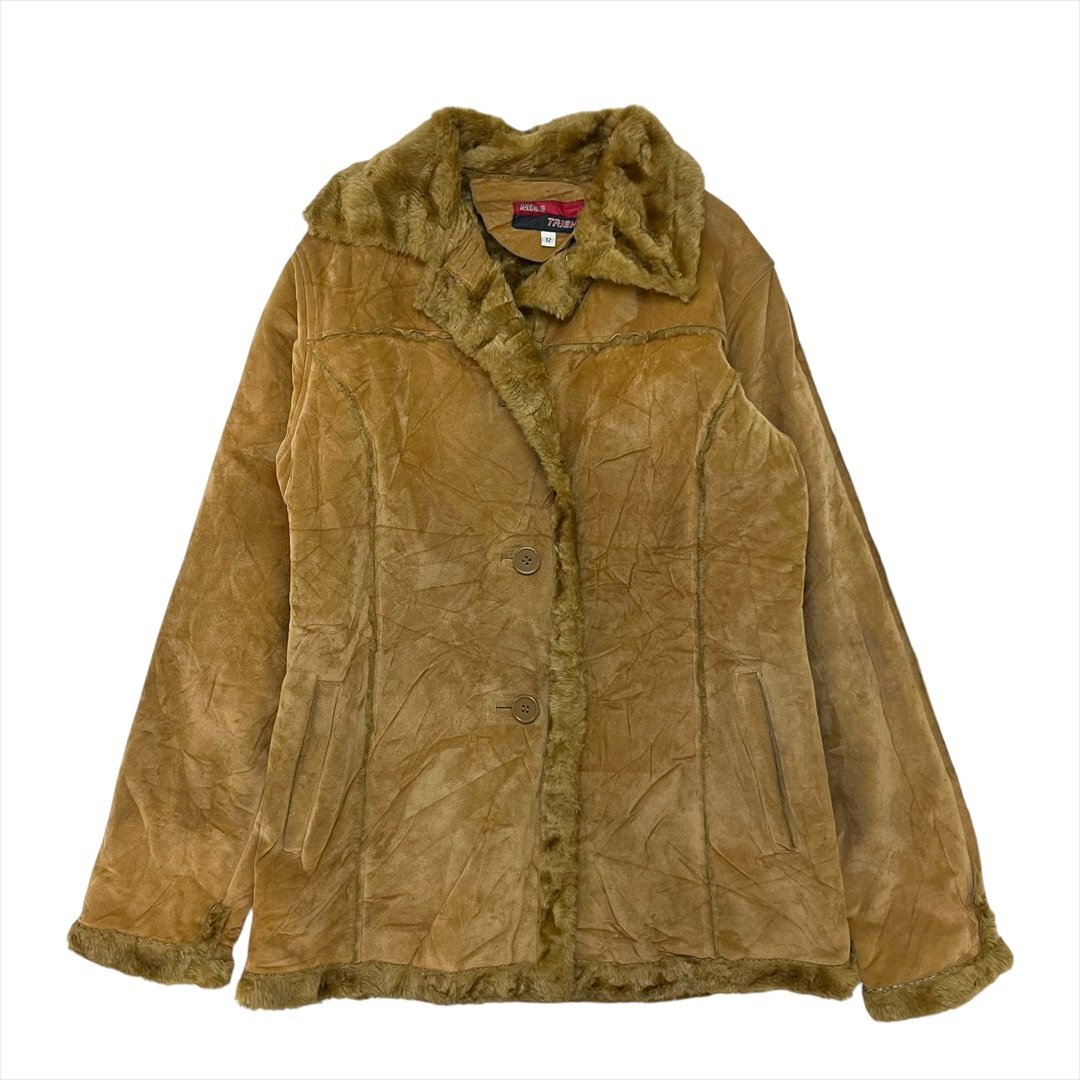 【訳アリ】 Miss Trish ミストリッシュ ムートン ジャケット ブラウン 古着 レディース FREE サイズ12 裏ボア Vintage ヴィンテージ拍卖