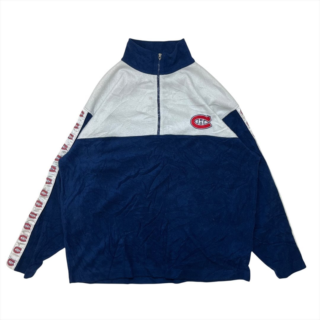 NHL CANADIENS ハーフジップ 裏起毛 スウェット トレーナー ネイビー 古着 メンズ FREE スエット 裏フリース Vintage ヴィンテージ拍卖