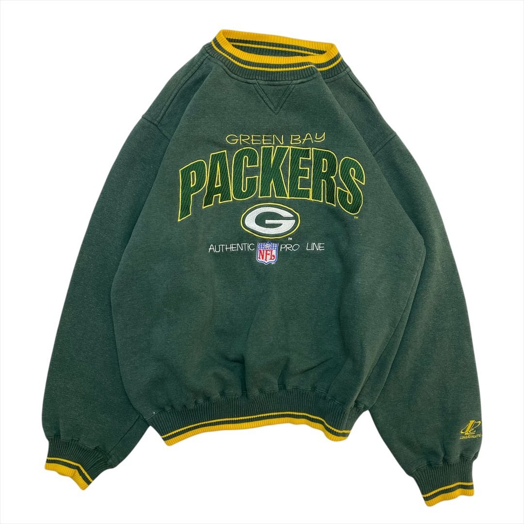 Vintage LOGO ATHLETIC NFL GREEN BAY PACKERS 裏起毛 スウェット トレーナー グリーン 古着 メンズ M スエット ヴィンテージ ビンテージ拍卖