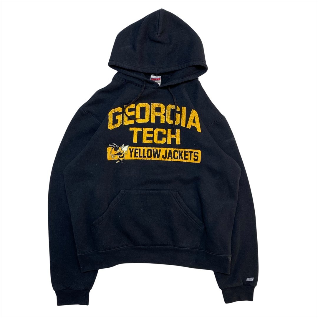 90s~00s Vintage SOFFE ソフィー GEORGIA TECH 裏起毛 カレッジ ロゴ スウェット パーカー ブラック 古着 メンズ M スエット ヴィンテージ拍卖