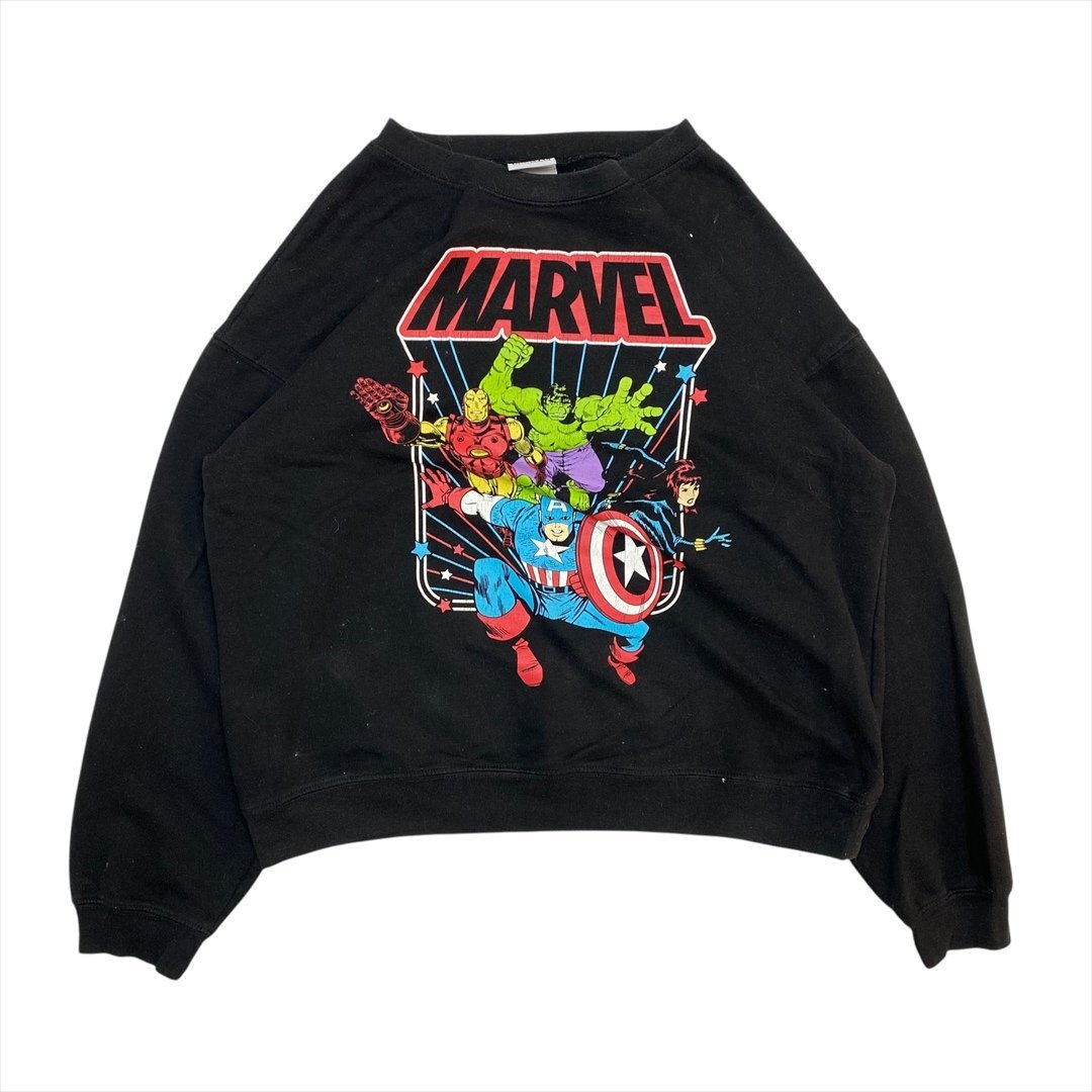MARVEL マーベル ゆったり シルエット スウェット トレーナー ブラック 古着 レディース XL スエット アメコミ ヴィンテージ ビンテージ拍卖