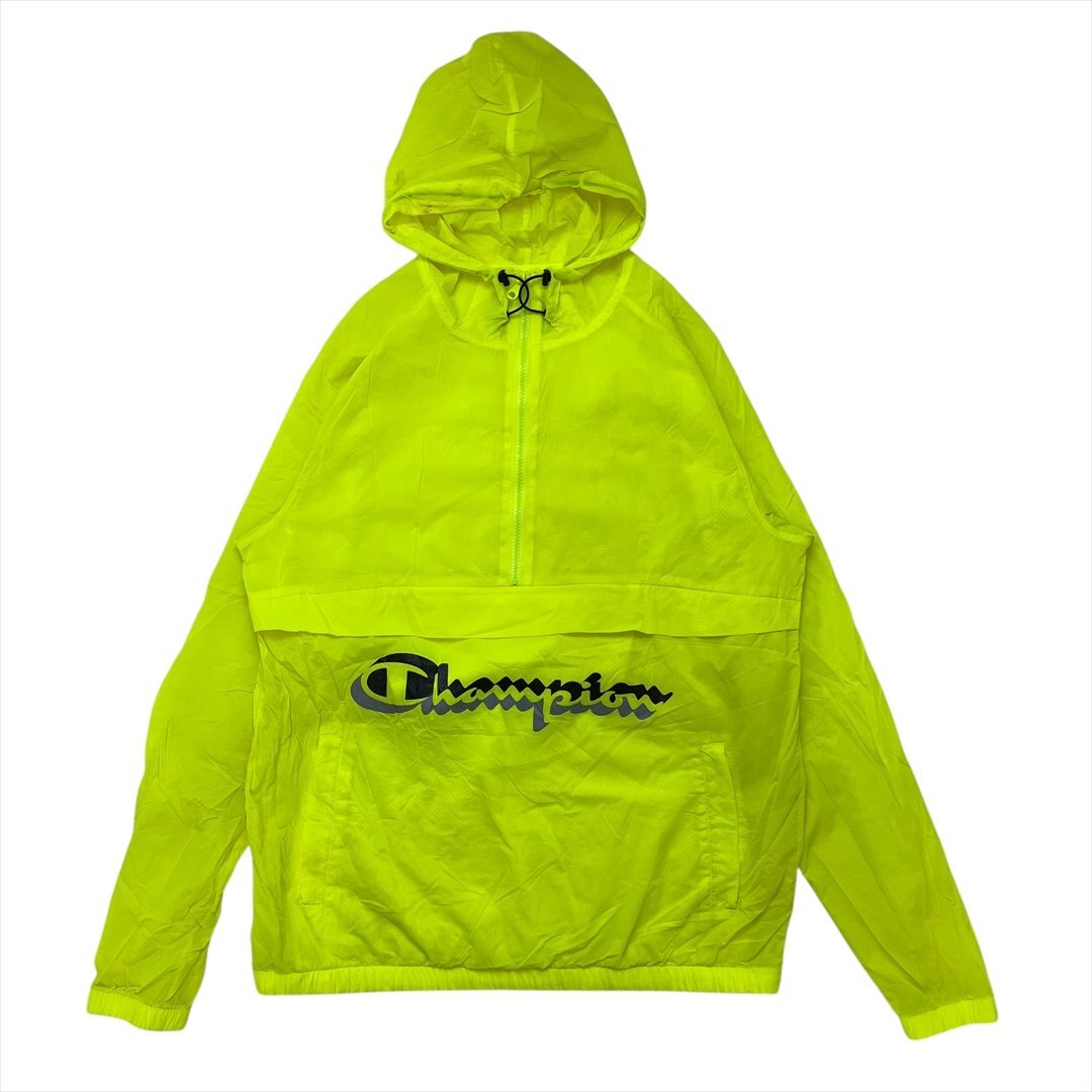 チャンピオン ナイロン アノラック パーカー イエロー Champion 古着 メンズ L 黄緑 ウィンドブレーカー ヴィンテージ拍卖