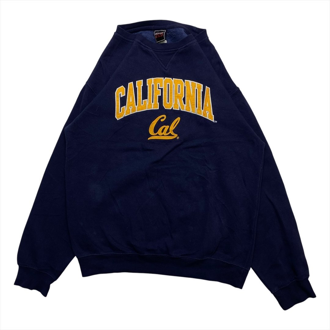 90s~00s GENUINE STUFF カルフォルニア カレッジ 裏起毛 スウェット トレーナー ネイビー 古着 メンズ FREE スエット クリーニング済み拍卖
