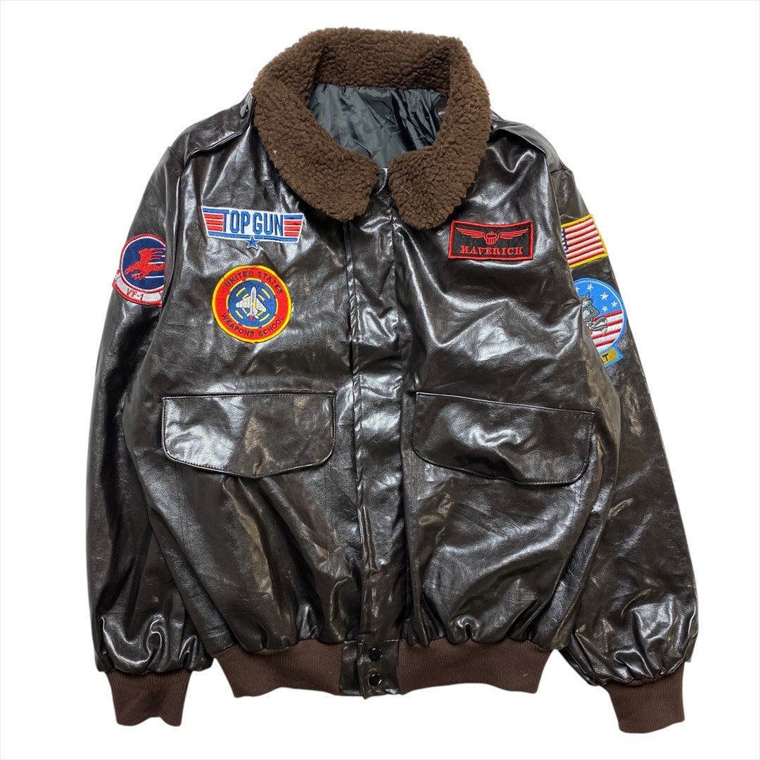TOP GUN トップガン フライト ジャケット ブラウン 古着 メンズ M フェイクレザー ボマー ボンバー トム クルーズ拍卖