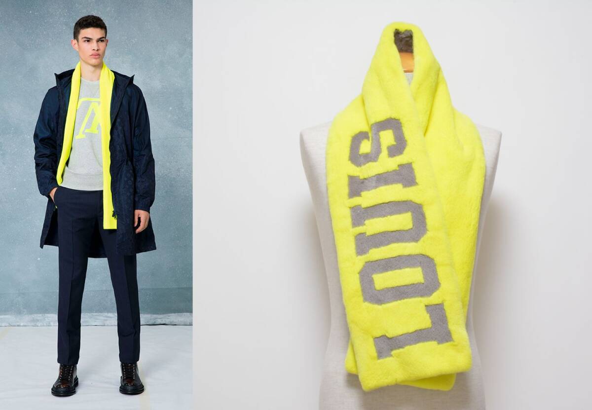 新品同様 ルイヴィトン 毛皮 両面総ミンクマフラー ポップアップ限定販売 ネオンカラーイエロー×グレー バイカラー シティヴィゾン拍卖