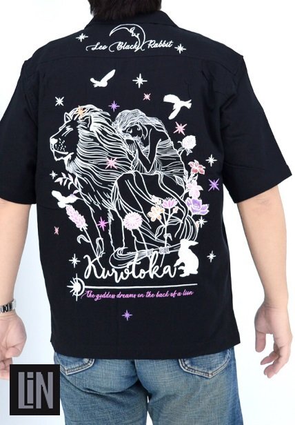 黒菟華 獅子座の黒兎BIGシャツ◆LIN ブラックLサイズ AL-759063 和柄 ウサギ 兎 ゆったりめ ユニセックス拍卖
