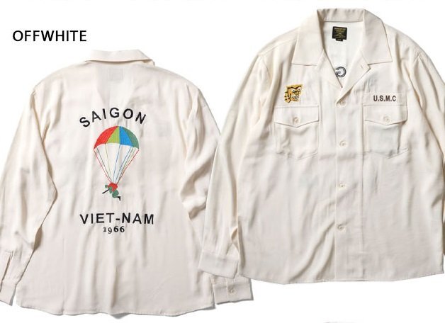 スーベニア長袖シャツ「ベトナムパラシュート」◆HOUSTON オフホワイトMサイズ 41157 ヒューストン 和柄 刺繍 ミリタリー スカシャツ拍卖