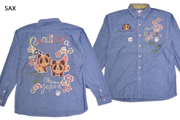 シーサーパンダシャンブレーシャツ◆PANDIESTA JAPAN サックスXXLサイズ 575201 パンディエスタジャパン 刺繍 沖縄拍卖