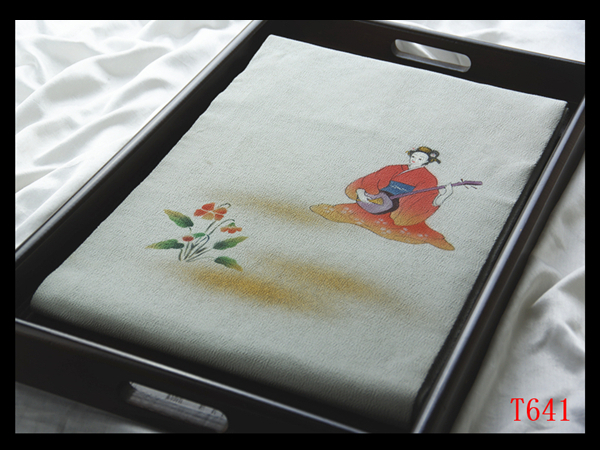 蔵【T641】厳選逸品 縮緬 手描き友禅染め 蕎麦切色地 気品豊かに 正絹高級美術名古屋帯 ◇検◇簪着物袋帯和装小物帯締め拍卖