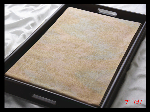 蔵【テ597】西陣逸品 水色珊瑚色 気品豊かに 正絹純金糸全通高級美術袋帯 ◇検簪着物名古屋帯和装小物帯締め拍卖