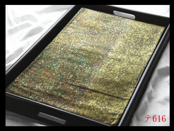 蔵【テ616】西陣美品 引き箔 青朽葉色地 気品豊かに 正絹純金糸六通高級美術袋帯 新品同様 ◇検簪着物名古屋帯和装小物帯締め拍卖