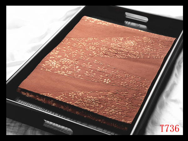 蔵【T736】厳選逸品 名物裂紋 柿渋色地 気品豊かに 正絹高級美術名古屋帯 ◇検◇簪着物袋帯和装小物帯締め拍卖