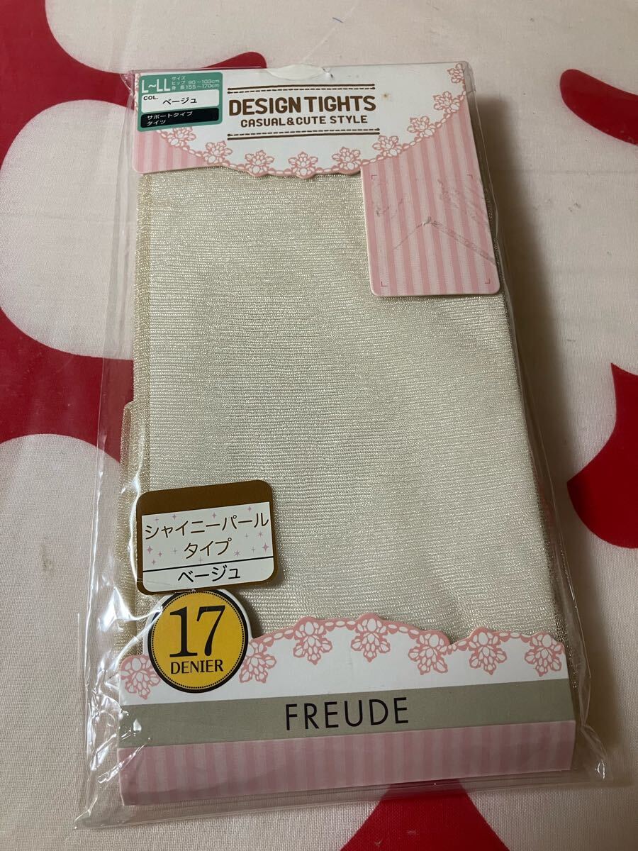 freude design tights L-LL ベージュ デザイン タイツ シャイニーパールタイプ 17デニール サポート 光沢 パンスト拍卖