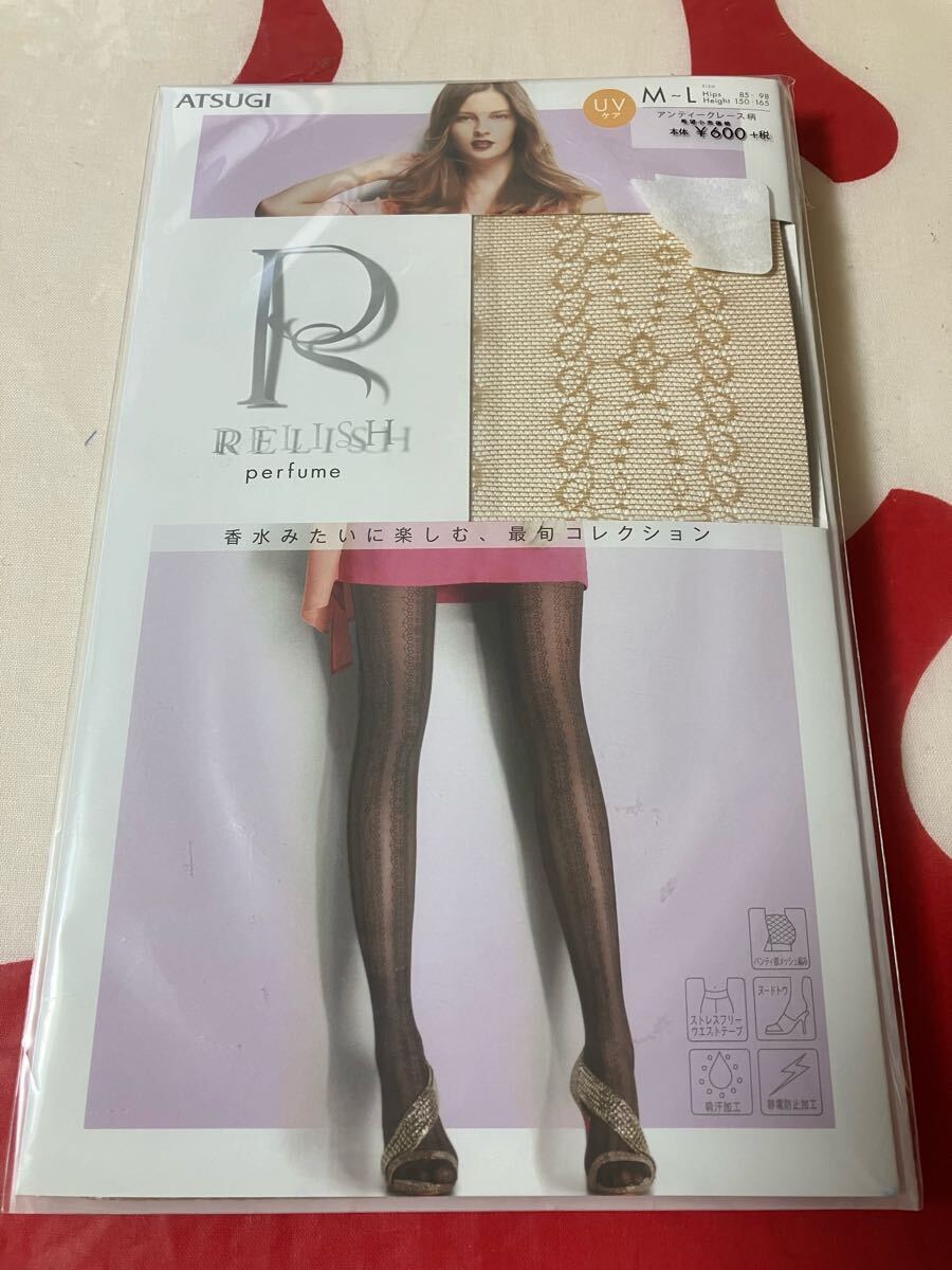 atsugi relish perfume panty stocking アンティークレース柄 スキニーベージュ アツギ レリッシュ パンティストッキング パンスト M-L UV拍卖