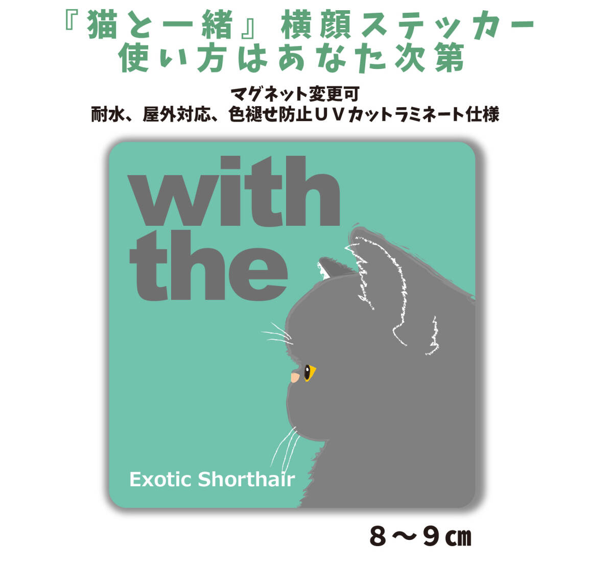 エキゾチックショートヘア ブルー『猫と一緒』【玄関 車 ポスト】ステッカー 名入れ マグネット変更可 屋外 防水 カスタマイズ拍卖