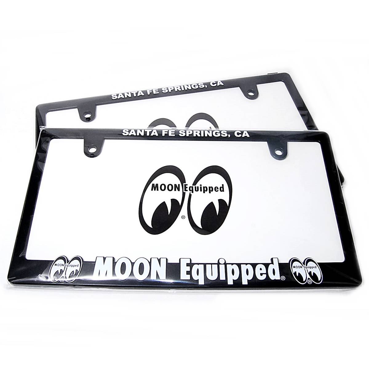 【匿名配送】正規品 ムーンアイズ Raised MOONEYES Equipped ロゴ ライセンスフレーム 2枚セット MG062BKMQ ナンバーフレーム プレート拍卖