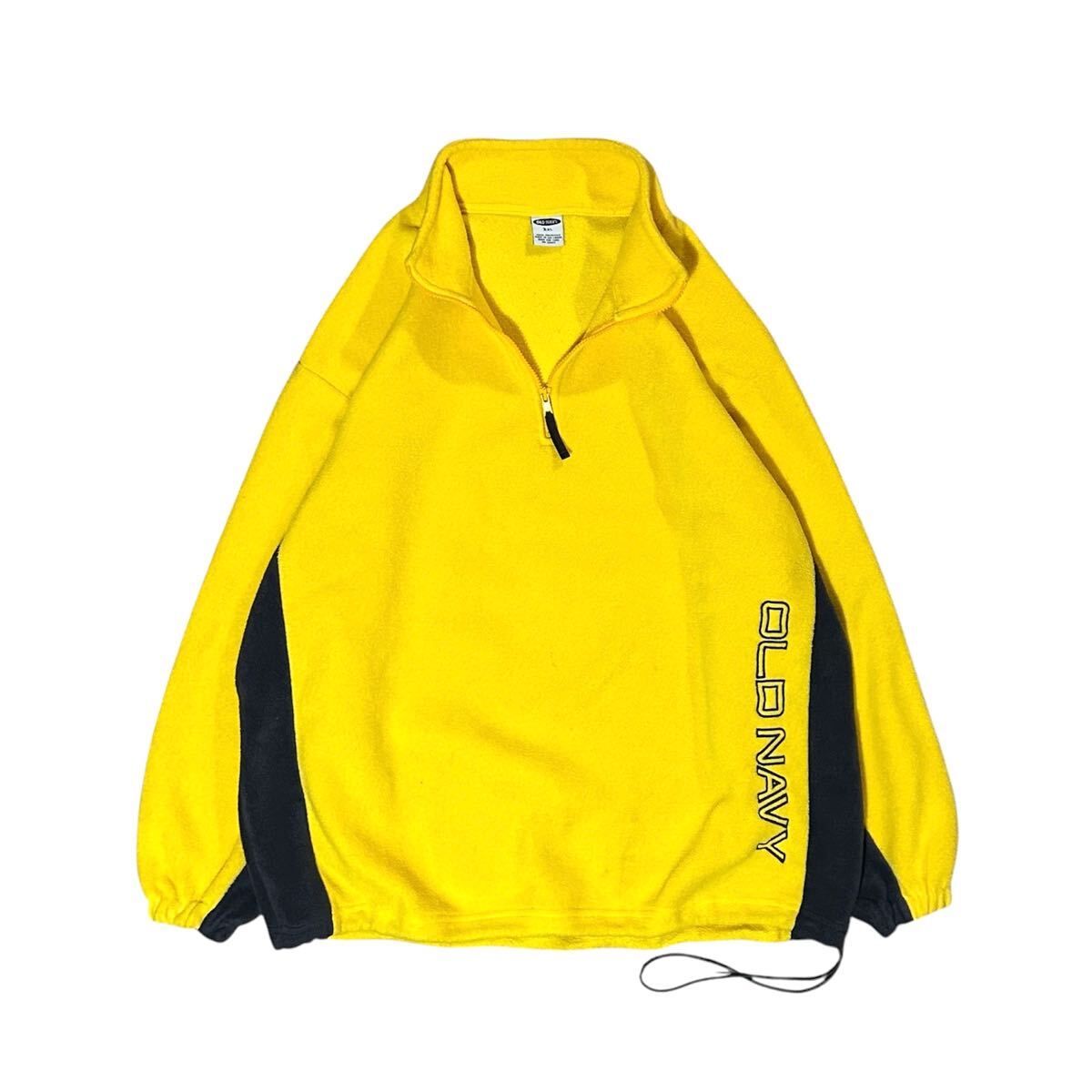 90’s OLD NAVY オールドネイビー ハーフジップ フリース XXLサイズ イエロー 黄色 プルオーバー ジャケット 刺繍ロゴ ドローコード 90年代拍卖