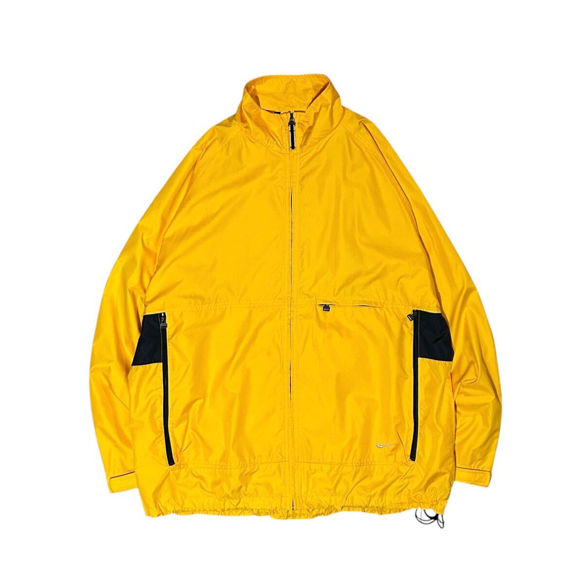 ‘01 00’s NIKE ナイキ ナイロンジャケット XLサイズ イエロー 黄色 ポリエステル ジップアップ バックポケット スポーツ スウォッシュ拍卖