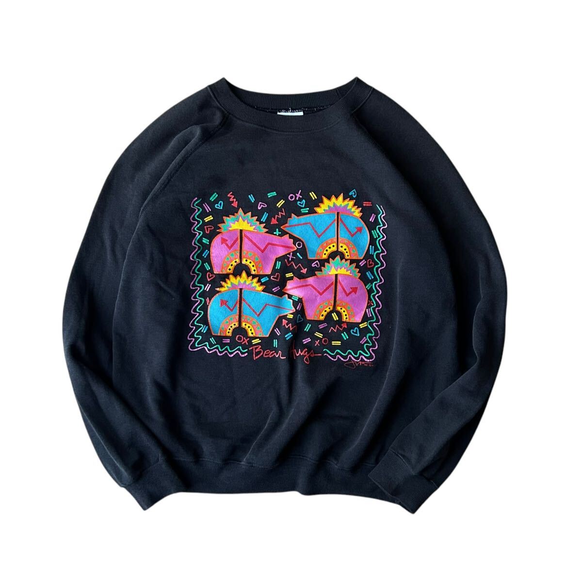 USA製 80’s Hanes ヘインズ ラグラン スウェット XLサイズ ブラック アニマル クマ プリント ビンテージ 80年代 90年代 アメリカ製 拍卖