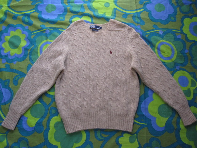 Polo Ralph Lauren ポロラルフローレン ニットセーター 濃いベージュ メンズL USEDキレイ ウール100 アメリカ古着拍卖