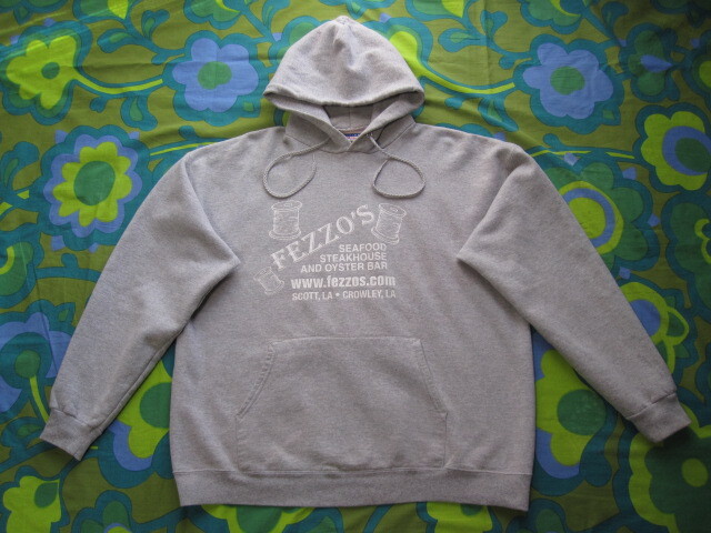 旧タグ Hanes ヘインズ パーカー グレー/ホワイトプリント メンズM程度 USEDキレイ 古着 Fezzo's Seafood Steakhouse LA アメリカ古着拍卖