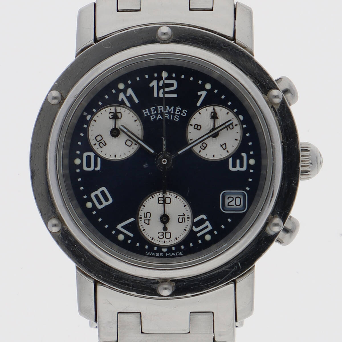 HERMES エルメス CL1.310 クリッパー クロノグラフ ブルーダイヤル SS クオーツ レディース【124576】拍卖